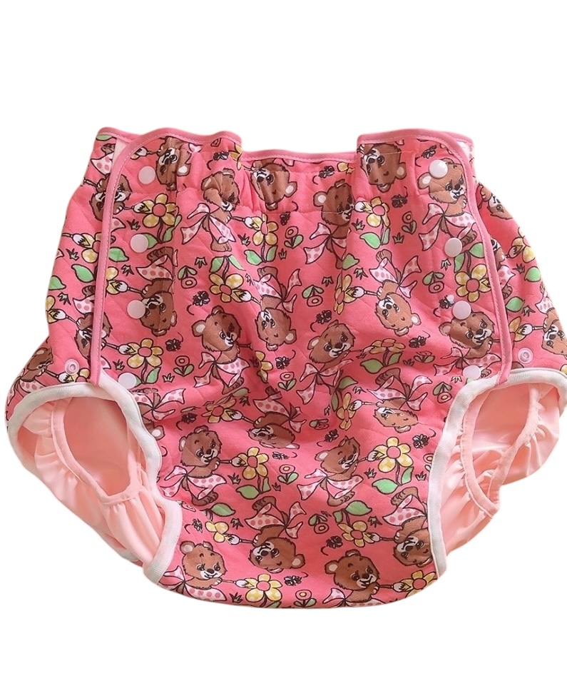 Photo1: Adult baby diaper cover with bear pattern quilt
