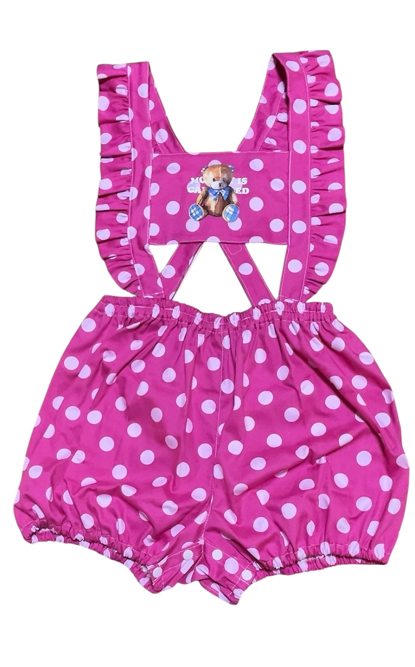 Photo1: Adult  Baby Romper Overalls Polka Dot/pink