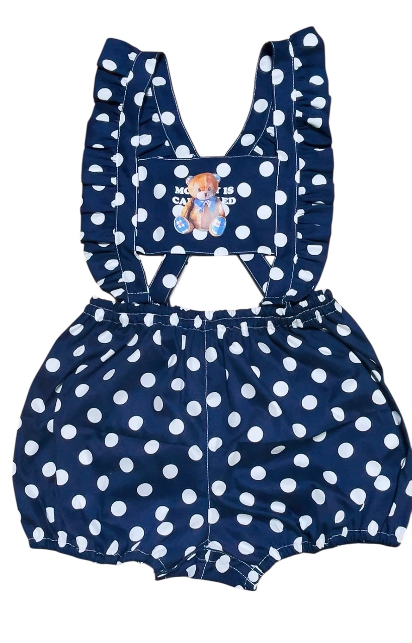 Photo1: Adult  Baby Romper Overalls Polka Dot/navy blue