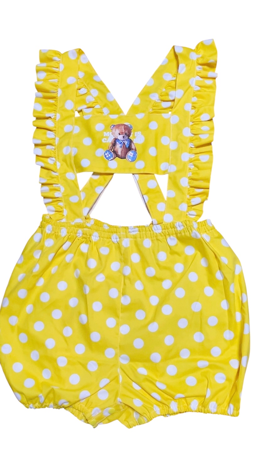 Photo1: Adult  Baby Romper Overalls Polka Dot/yellow