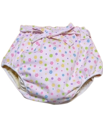 Photo1: Adult baby diaper cover pants type flower pattern waist strap