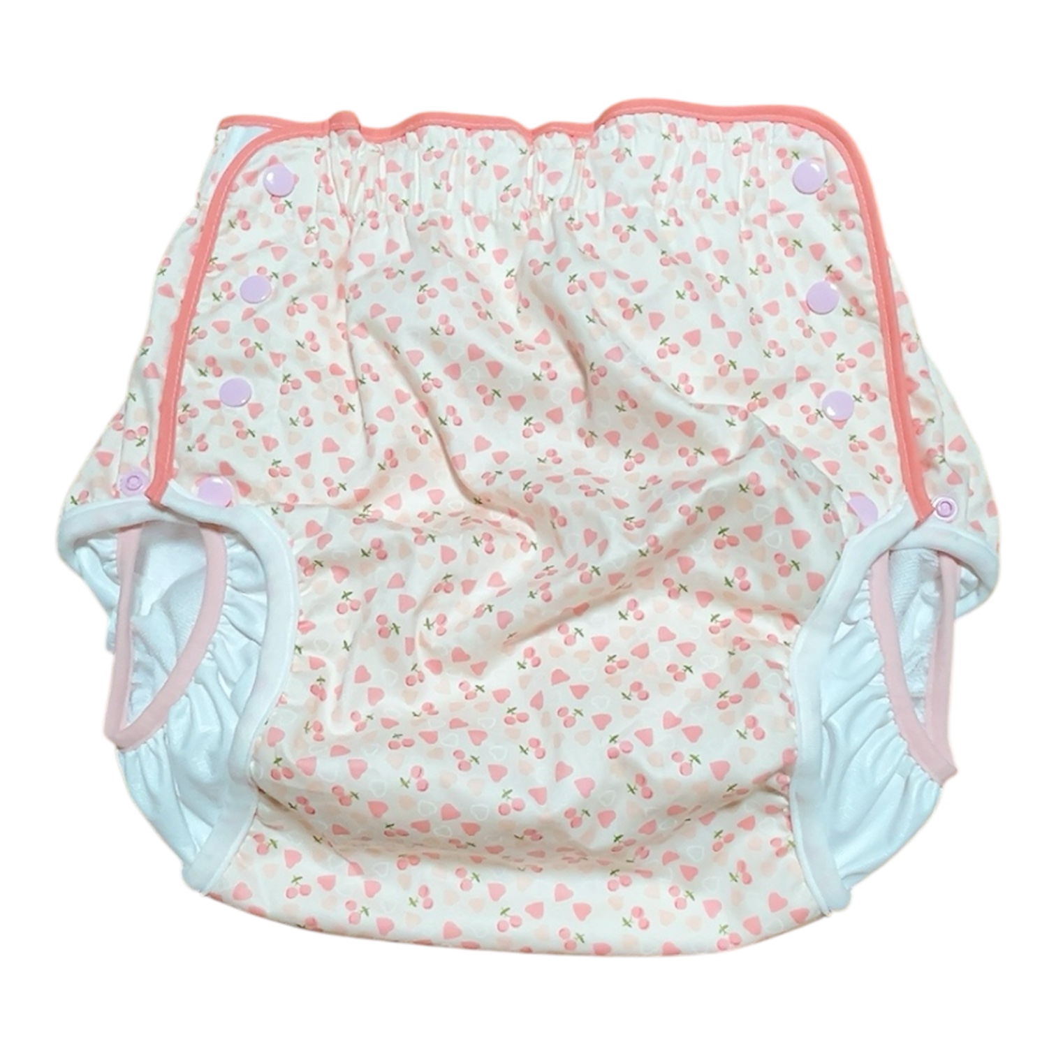 Photo1: Adult diaper cover heart and cherry print terry cloth waterproof