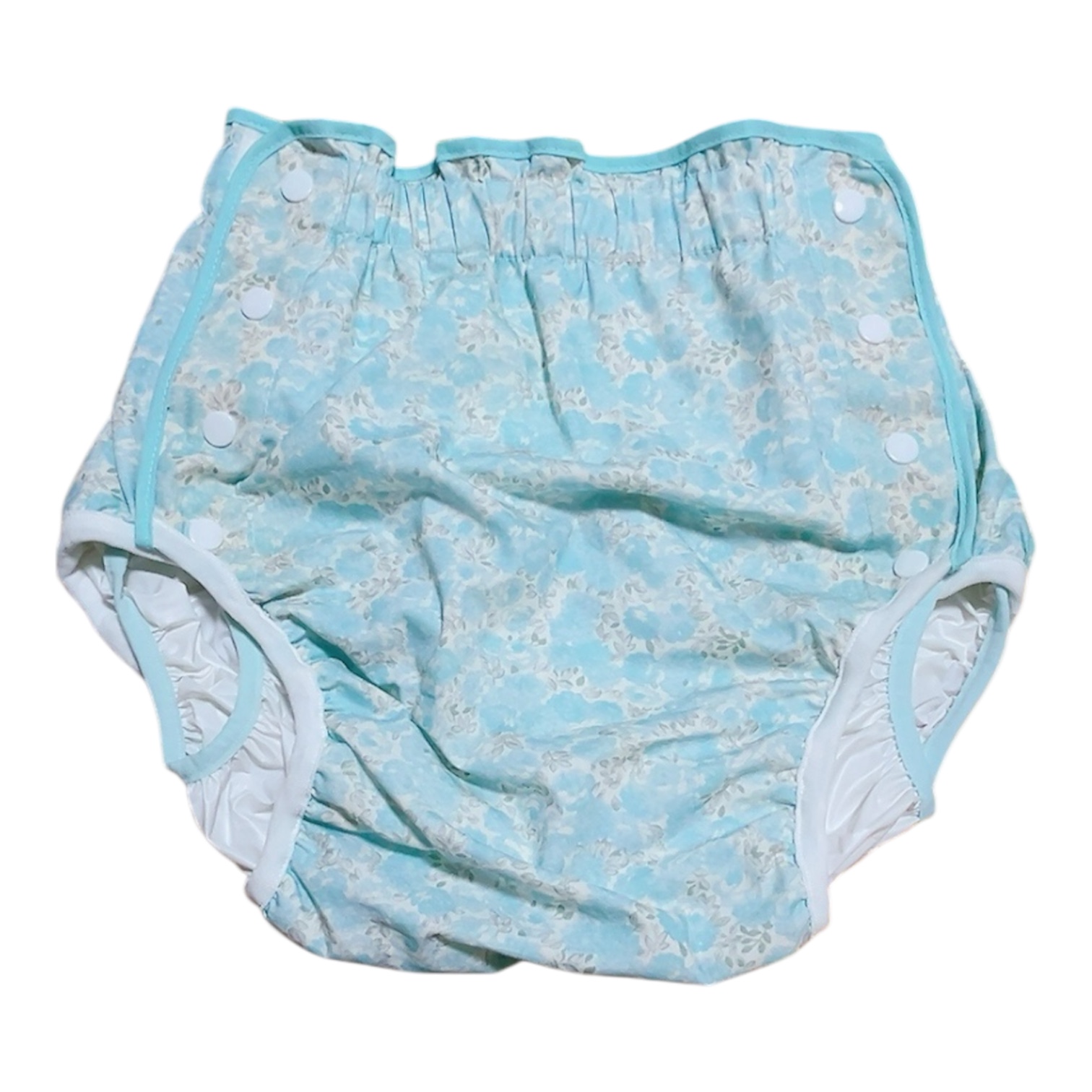 Photo1: Adult diaper cover soft light blue floral pattern PVC waterproof
