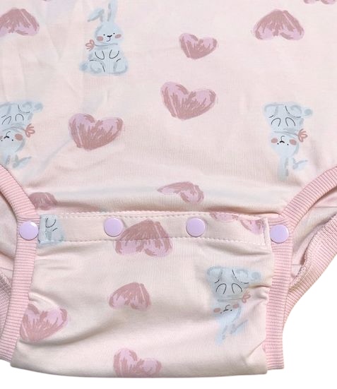 Photo3: Adult Baby romper with rabbit and heart print short sleeves