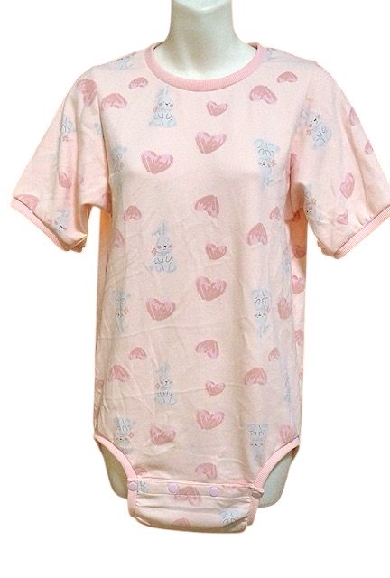 Photo2: Adult Baby romper with rabbit and heart print short sleeves