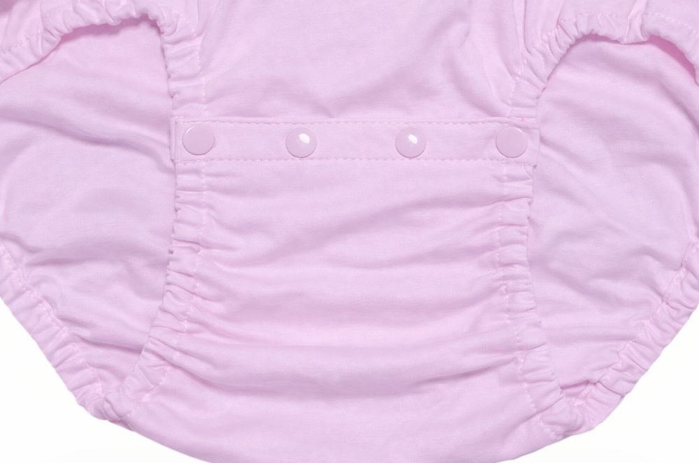 Photo5: Adult Baby Pink Skirted Romper with Flowy Skirt & Short Sleeves