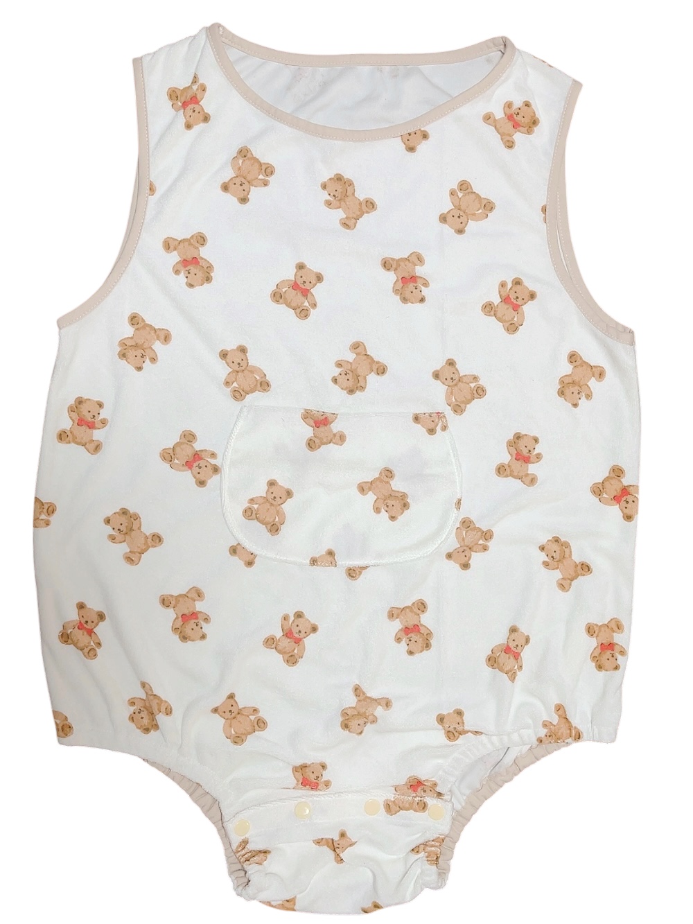 Photo1: Adult Baby sleeveless romper with bear print terry cloth