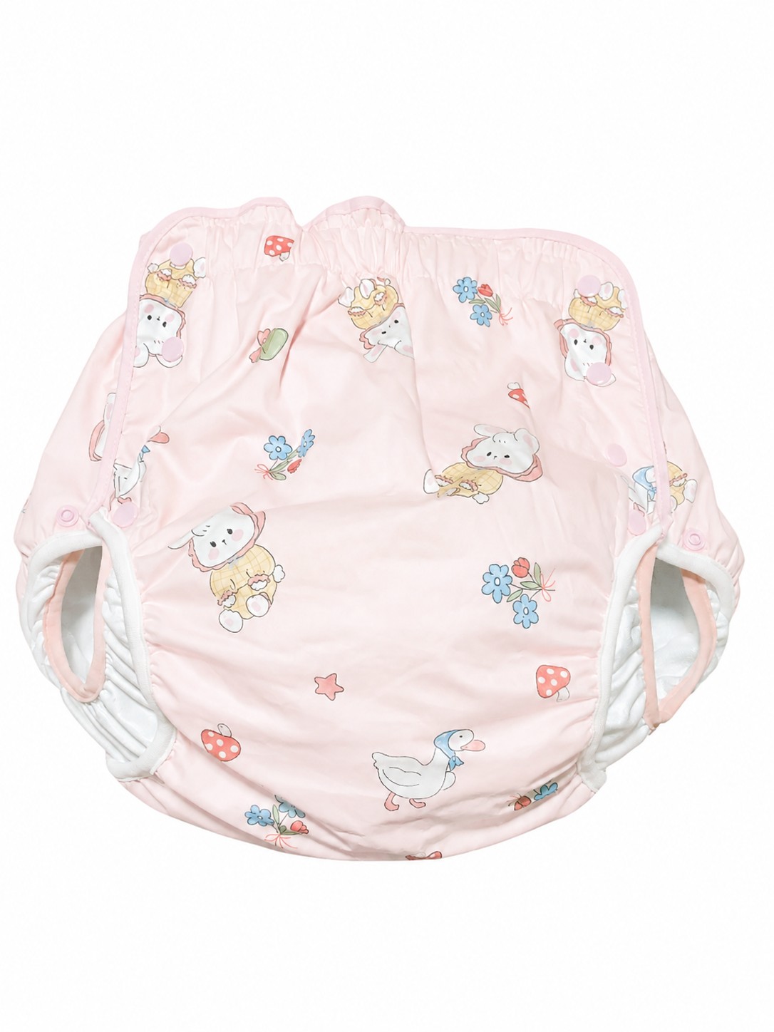 Photo1: Adult Baby Diaper Cover  Baby Pink Bunny and Duck Print Pile waterproof