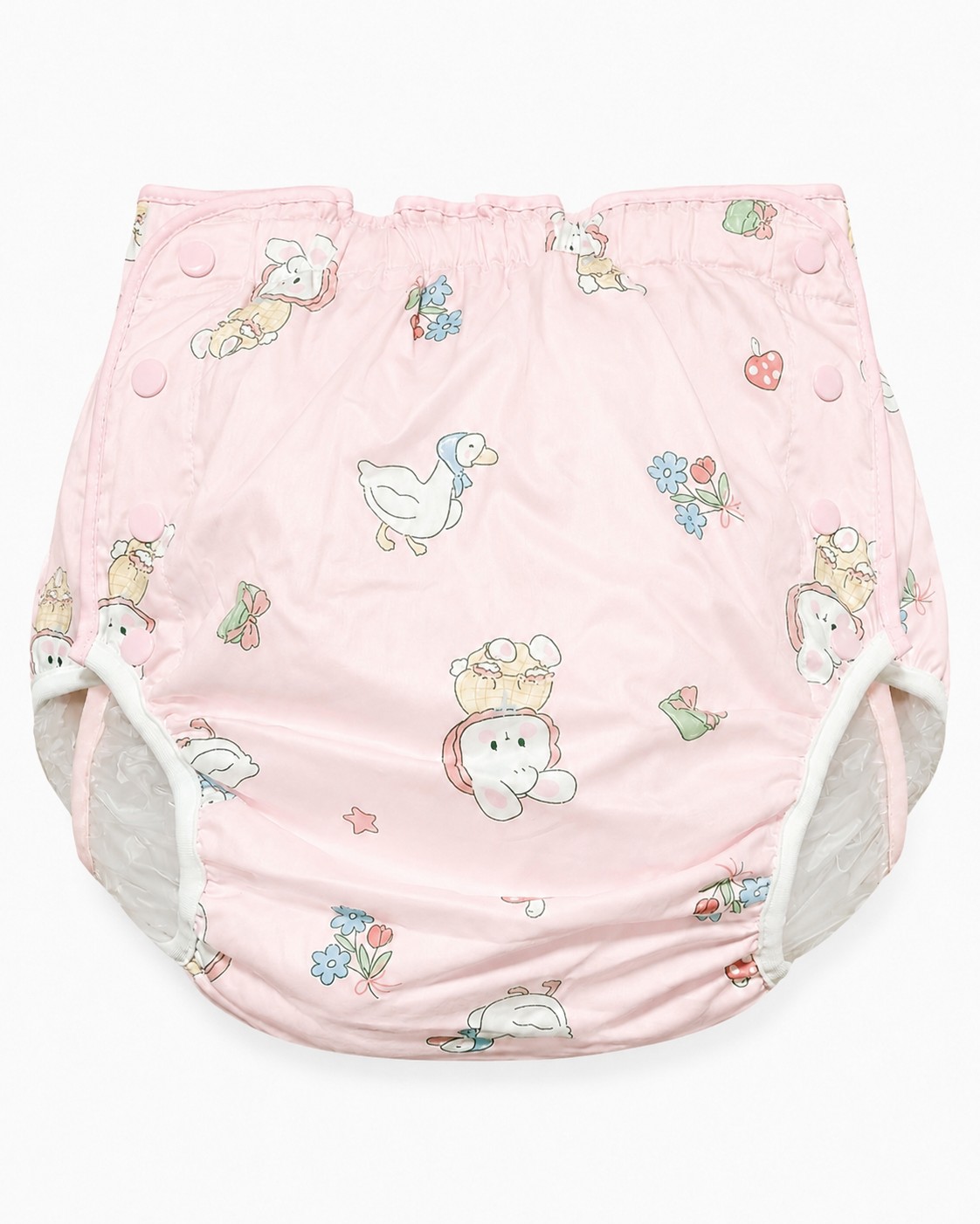 Photo1: Adult Baby Diaper Cover  Baby Pink Bunny and Duck Print  vinyl  waterproof